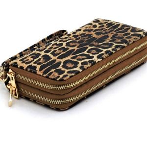 Leopard Double Zip Around Wallet Wristlet